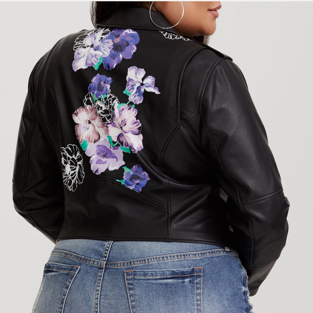 Torrid Faux Leather Floral Moto Jacket